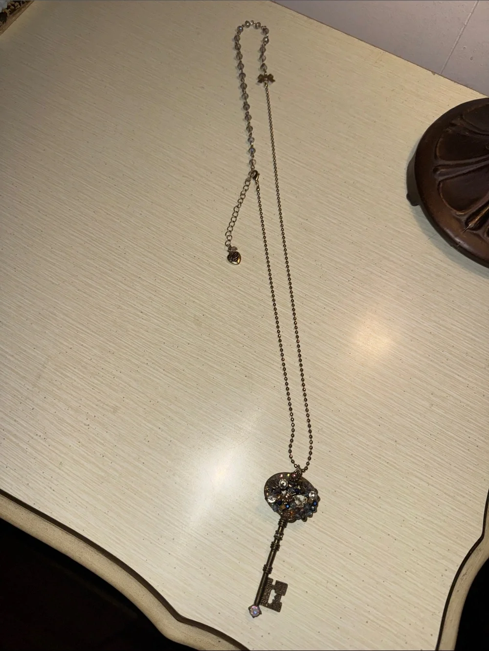 Betsy Johnson Antique Gold Crystal Key Pendant Necklace - Women's Jewelry